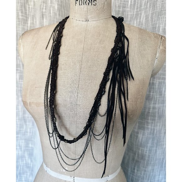 Unisex Handmade Macrame Leather and Draped Chain Belt / Necklace OOAK main image 5